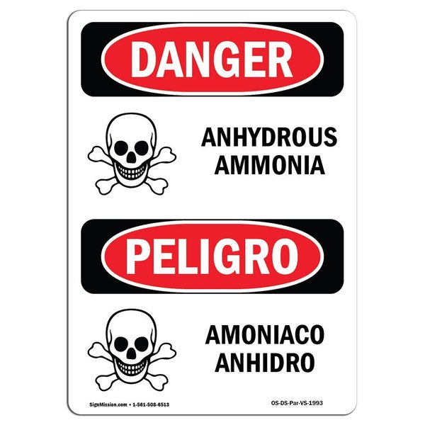 Signmission Safety Sign, OSHA Danger, 10" Height, Amoniaco Anhidro, Bilingual Spanish OS-DS-D-710-VS-1993